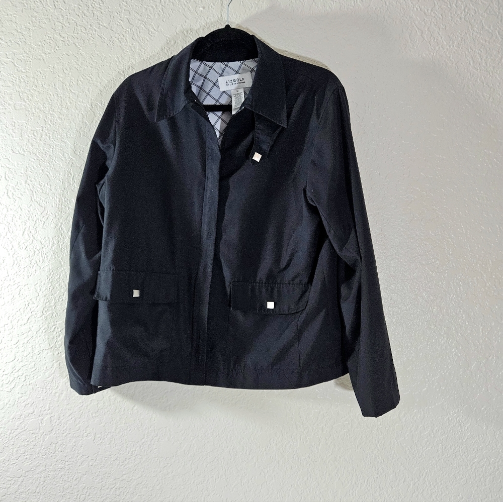 Liz Golf Black Canvas  Lightweight   Windbreaker Zip Up
